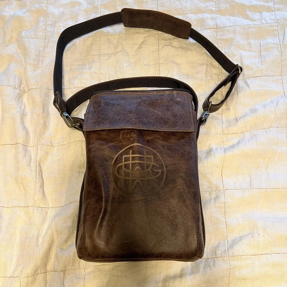 Brown Leather Crossbody Bag | Chill n Go 2 Bottle Carrier | Insulated | Brown